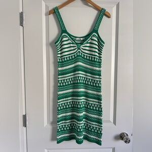 NWT LUSH Green and White Striped Crochet Dress